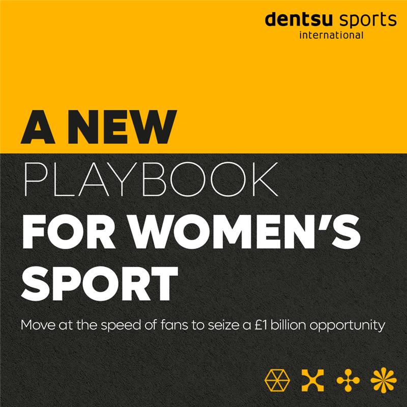 Front cover of the A New Playbook for Women's Sport report. The top half is yellow and the bottom half is black and has the words A New Playbook for Women's Sport written on it 